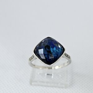 JTV Tillya Treasures Crystal Blue Abalone Doublet Sterling Silver Ring Size 10!